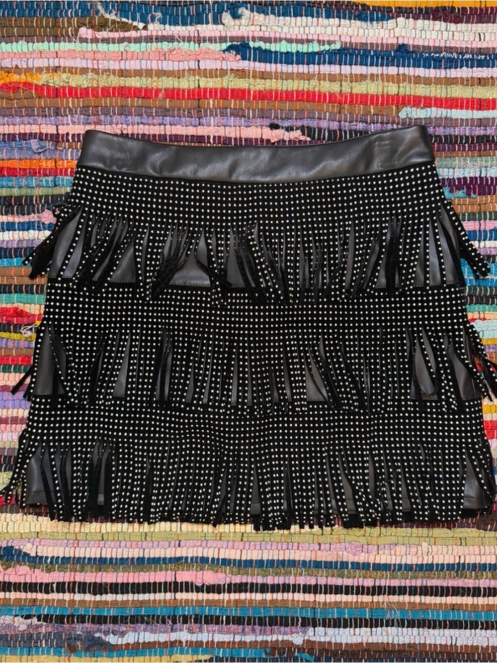 Sincerely Jules Black Studded Fringe Mini Skirt